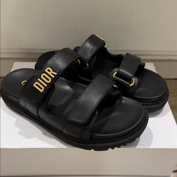 Dior Black Slides with Gold Lettering - Picture 3 of 3